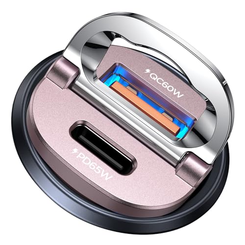Image of MRGLAS 125W USB C Car Charger, [Mini & Metal] USB C Car Charger Adapter Fast Charging PD65W & QC60W Dual Port Type C Car Cigarette Lighter USB Charger for iPhone 16 15 14 Pro Max S25 MacBook-Pink