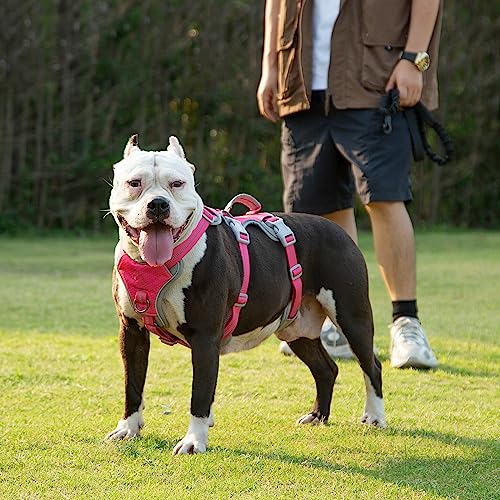 Image of Huntboo Escape Proof Dog Harness, Escape Artist Harness, Reflective Harness with Padded Handle, Breathable, Durable, Adjustable Vest for Medium Dogs Walking, Training, and Running Gear (Rose red, M)