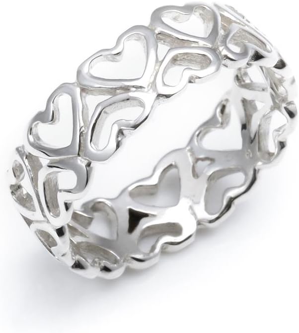 Silverly 925 Sterling Silver Heart Ring - Open Heart Band - Cute Love Promise Rings - Romantic Jewellery - Valentine's Day or Best Friend Gift - Solid Silver Rings for Women
