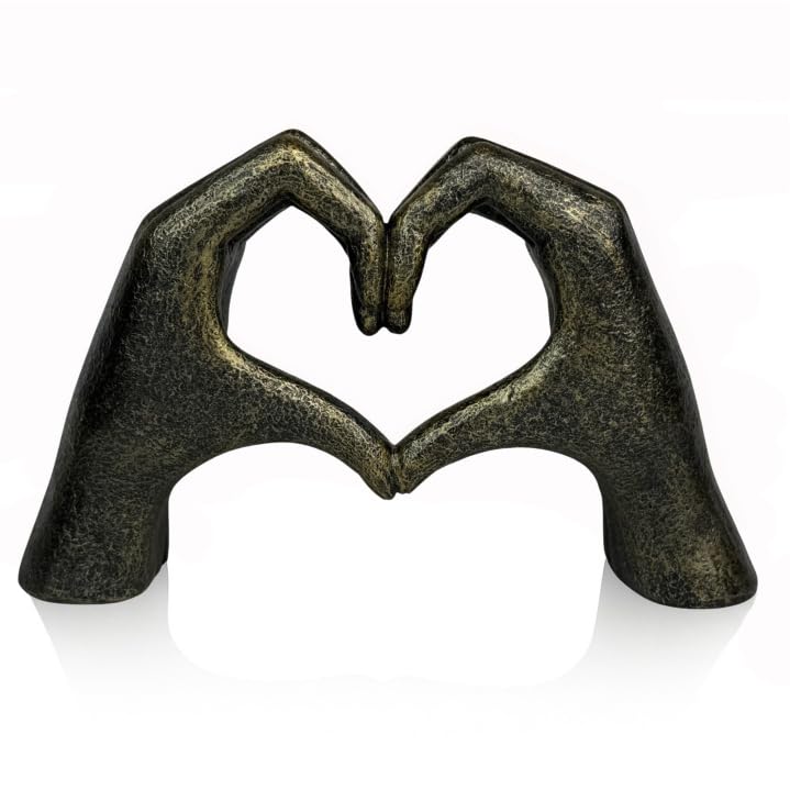 Top Brass Large Rustic Heart Hands Sculpture, 9 3/4” Resin Love Statue – Romantic Decor Accent for Shelf or Mantel – Perfect for Wedding, Valentine's