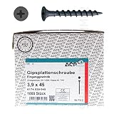 ACP Schnellbauschrauben Grobgewinde 3,9 x 45 mm - 1000 Stück, PH 2, Gipsplattenschraube Einganggewinde, phosphatiert