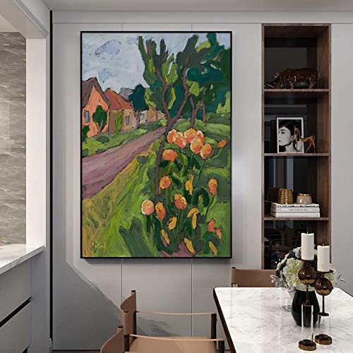 Art mural peinture à l'huile pour salon moderne : grand tableau fleur de printemps romantique