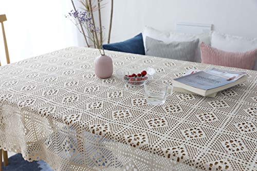 Nappe coton crochet beige 140x160cm de table rectangulaire chic