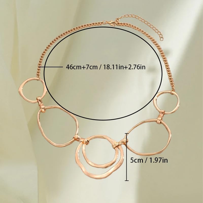 Chunky Gold Statement Necklace for Women, Big Geometric Circle Link Chain Collar Bold Fashion Chunky Trendy Metal Statement Jewelry Gift - Image 6