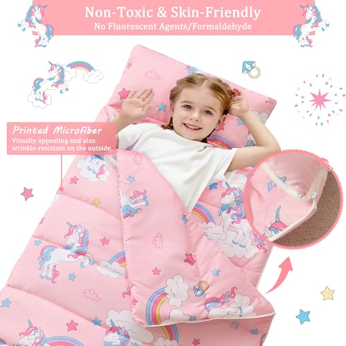 Image of Toddler Nap Mat for Preschool 50''x30'' Sleeping Mat with Removable Pillow and Minky Blanket for Kids Ages 3-7 Roll Up Soft Sleeping Bag for Boys Girls Kindergarten Daycare Sleepover