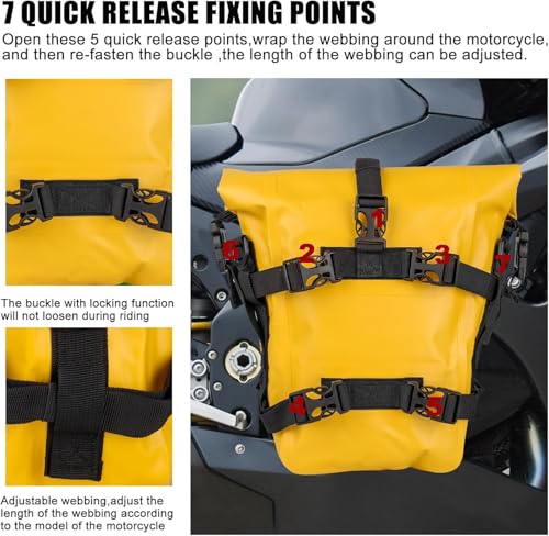 Bolsa impermeable amarilla para motocicleta, Alforja expandible de 8 litros, con 7 correas reforzadas y respaldo acolchonado antideslizante, ideal para ADV, turismo y off-road miniatura 5