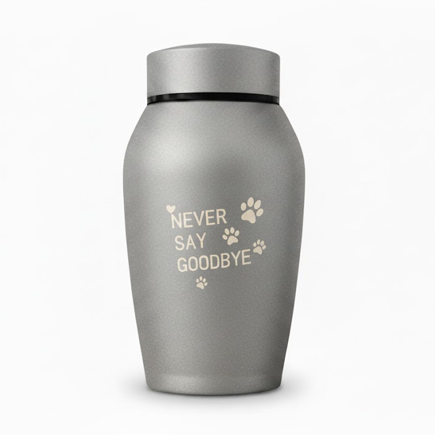 Urna animale in acciaio inox argento, 18 cm × 8,5 cm, urna per cane gatto animale domestico cenere, capacità 1 l, incisione Never Say Goodbye