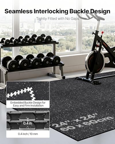 Image of VEVOR 0.4Inch 48sq.ft 12 Tiles Gym Flooring for Home Gym, Rubber Top with High Density EVA Foam, 24 x 24In Gym Floor Exercise Equipment Mats, Interlocking Gym Mats, Puzzle Workout Mats, Black & Gray | Rubber Top with High Density EVA Foam, Lightweight Gym Floor Exercise Mats, Interlocking Puzzle Workout Mats, Black & Gray