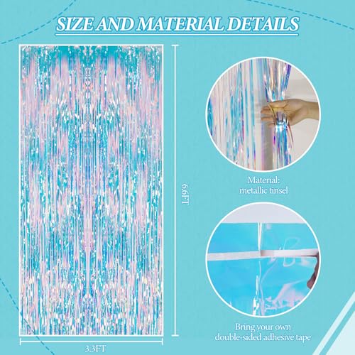 Image of DECOCKRAT 2 Pack Foil Fringe Backdrop - Iridescent Shiny Tinsel Curtains for Party Decoration /Photo Booth Props - 3.3x6.6 FT Metallic Foil Backdrop for Birthday, Wedding, Graduation, Christmas.