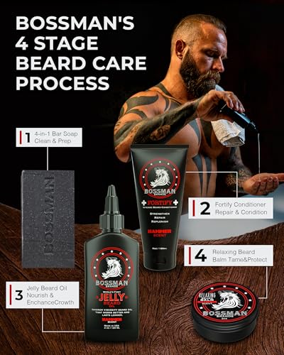 Hammer : Bossman JELLY Beard Oil - World's First Jelly Beard Oil, Bonds to Beard Hair Better than Conventional Oils, 3-in-1 Moisturizing, Taming and Strengthening 4oz (Hammer Scent)