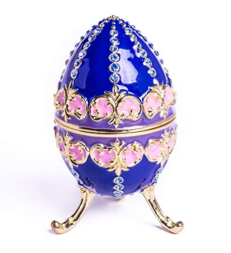 Keren Kopal Blue Decorated Faberge Egg Trinket Box Russian Egg Decorated with Austrian Crystals Collectors Easter Egg Home Design Gift Idea