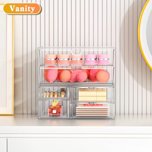 Image of ARSTPEOE Acrylic Organizer with 6 Drawers, Bathroom Counter Organizer, Makeup Desk Organizers, Office Supplies, Storage Drawers for Cosmetic, Pencil, Coffee