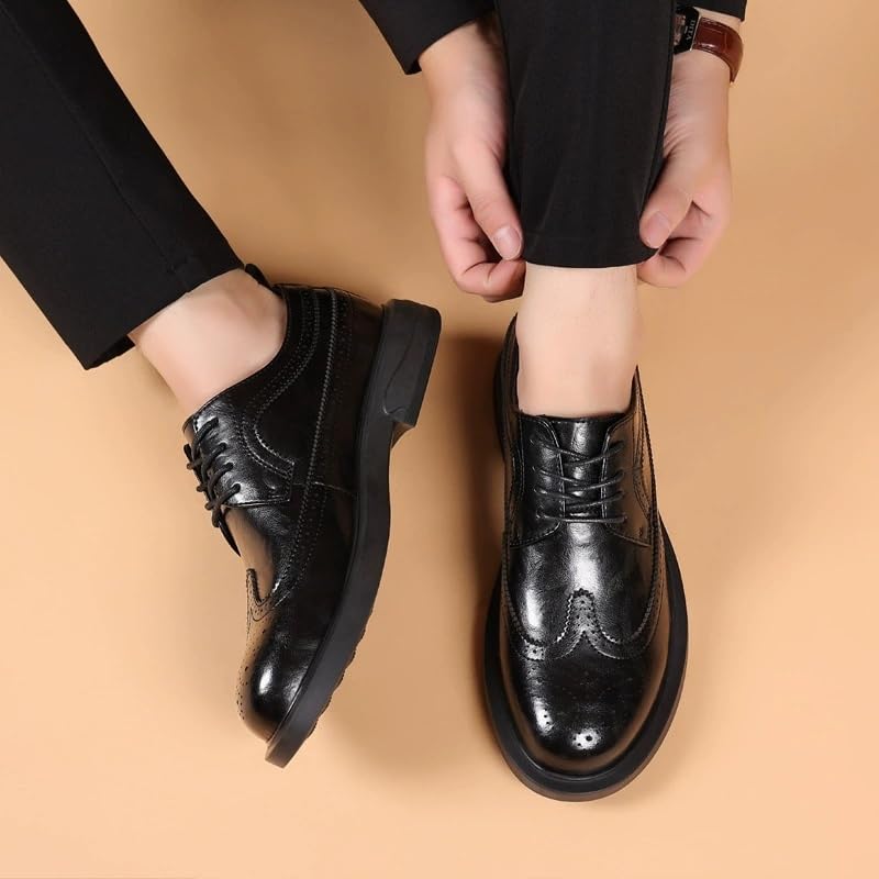 Men's Lace-Up Brogue Derby Shoes Business Formal Casual Leather Footwear Large Toe Wedding Shoes2