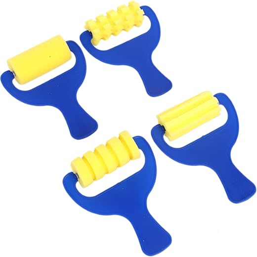 KGDUYC 4 Stück Schleuder Roller Schwamm Pinsel, Schwamm Pinsel Set, Malerei Werkzeug Set, Schwamm malen, Kinder Malerei Schwamm, Stempel, frühes Lernen Malerei Werkzeuge
