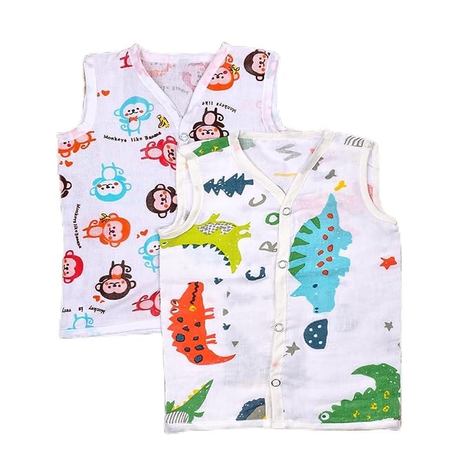 Image of 100% Cotton Muslin Button Jabla | White Jhabla | for Boys & Girls | Summerwear Jabala | Sleeveless Vest | Baby Products