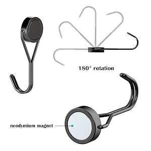 Lokediren 18Lbs 180 Heavy Duty Magnetic Hooks, Super Strong Cruise Ships Magnetic Hook for Hanging, Grill, Kitchen, Refrigerator, Wreath, Keys Holders, Towel-4 Pack(Black)