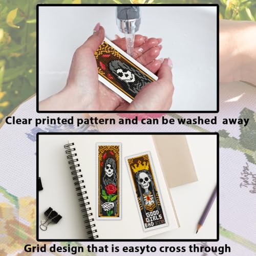 Image of ACRNIGHEET 6PCS Cross Stitch Bookmark Kit for Beginner Gothic Stamped Cross Stitch Kits Needlepoint Kit for Adults DIY Tassel Embroidery Bookmark Kits with Instructions Craft Gift 8.5 inchx3 inch 11CT