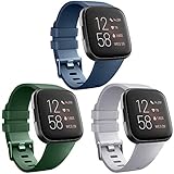 AK [3 Pack] Soft TPU Bands Compatible with Fitbit Versa, Elastomer Replacement Wristband Sports Waterproof Strap for Fitbit Versa Lite Smart Watch Women Men (Large, Olive Green/Navy Blue/Gray)