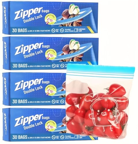 KAHEIGN 120 Pièces Sacs de Congélation pour Aliments, Réutilisables, Double Fermeture Éclair, PE, Transparent et Bleu, 16CM x 14CM