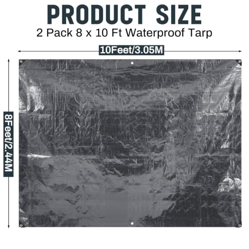 Image of 2 Pack 8 x 10 ft 5.5 Mil Tarps Heavy Duty Waterproof Tarp Multi Purpose Tent Cover for Home Boats Cars Camping Patio Furniture Roof Emergency Rain Protective Cover, Grey