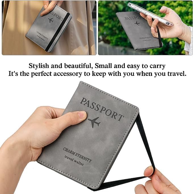 Image of PU Leather Passport Holder Travel Wallet Organiser for Men & Women | 4 Card Slots 2 SIM Slots Money Case | Travel Document Case Cover Passport Pouch Slim Unisex Gift - Grey