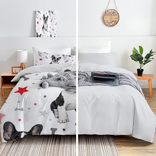 Housse de couette 200x200cm bouledogue microfibre avec taies - 5