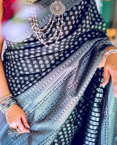 Image of Flosive Women's Kanjivaram Silk Saree With Beautiful Blouse With Zari Border