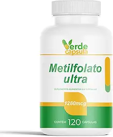 Metilfolato Concentrado 1280 mcg 120 Cápsulas - Ácido Fólico Ativo (Vitamina B9) - Suplemento Alimentar em Cápsulas - Verde Cápsula