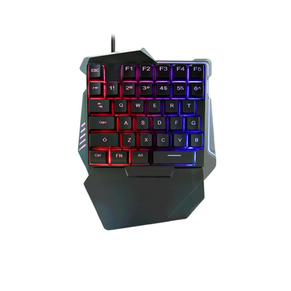 One Handed Gaming Keyboard, 35 Keys Wired USB Mini Ergonomic Mechanical Gaming Keypad with RGB LED Backlit and a Wrist Rest for PC Laptop