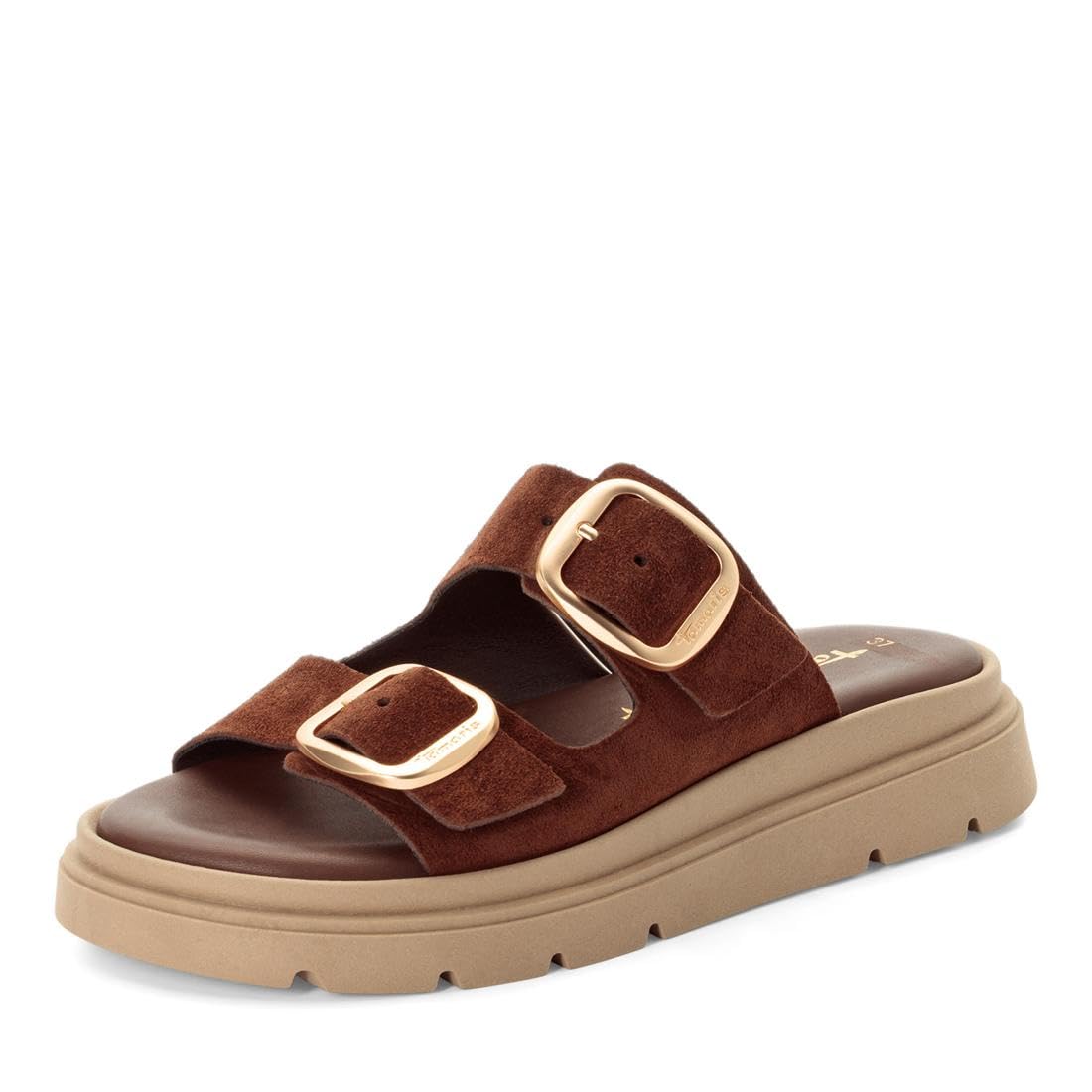 Tamaris Women's leather mules with wedge heel brown 7.5 UK