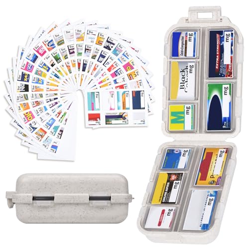 Image of Large Medicine Pill Organizer with 189 Labels, Travel Medicine Kit Travel Pill Case Purse Organizer Pill Organizer for Purse (Beige, 1 Pack)