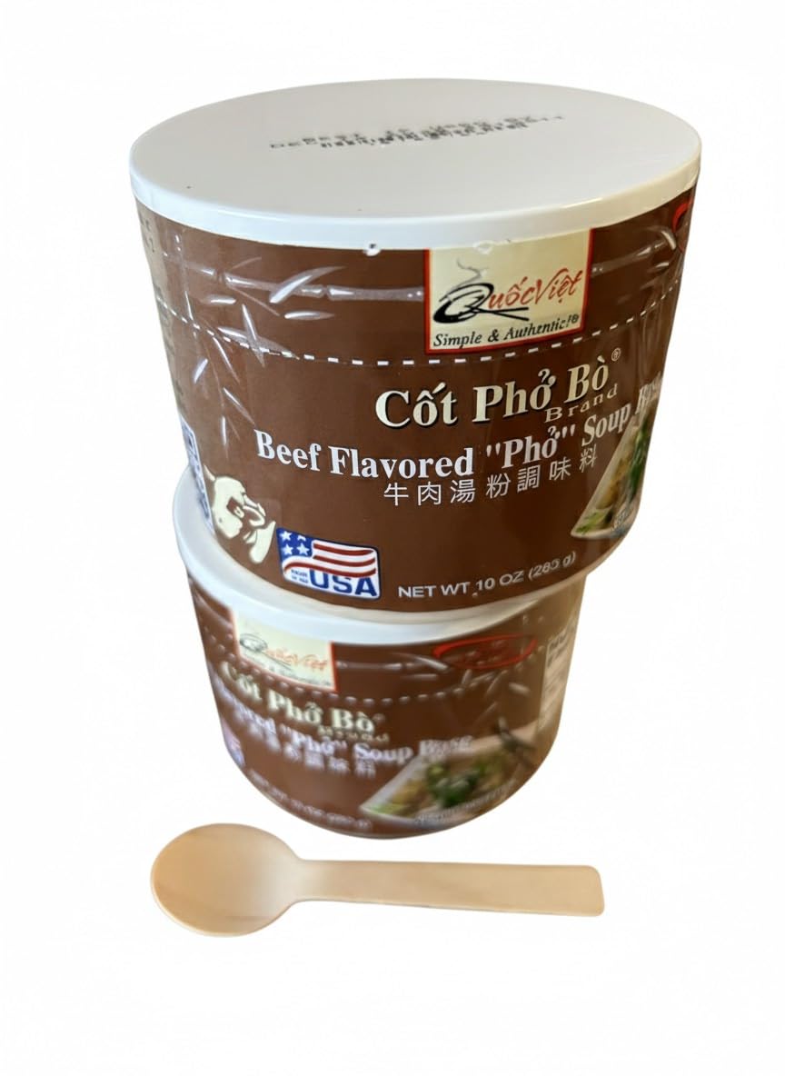 Quoc Viet Foods Beef Flavored "Pho" Soup Base 10oz Cot Pho Bo | Pack of 2 | With Tasting Spoon