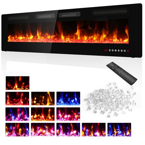 BREEZEHEAT 42" Electric Fireplace Recessed Wall Mounted, Ultra Thin Linear Fireplace Inserts,12 Flame Colors, Timer, Remote & Touch Screen, 750W/1500W Quiet Heater