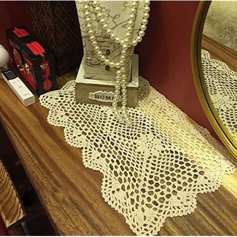 Janef Beige Handmade Crochet Doilies Cotton Table mats Lace Doilies Doily Rectangle Lace Placemats Crochet Placemat 11 by 17 Inches 2PC. Cover
