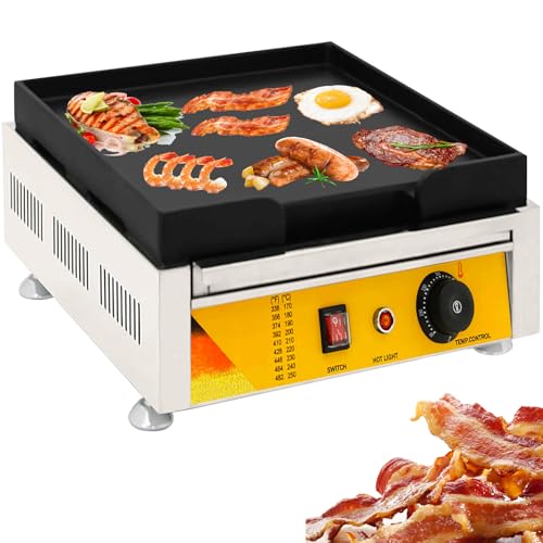 Electric Griddle Commercial 16inch Large Flat Top Grill Indoor Countertop Flattop Griddles with Non-Stick Coating for Restaurant Home Kitchen, Adjustable Temperature 122?-572?, 2000W, 110V