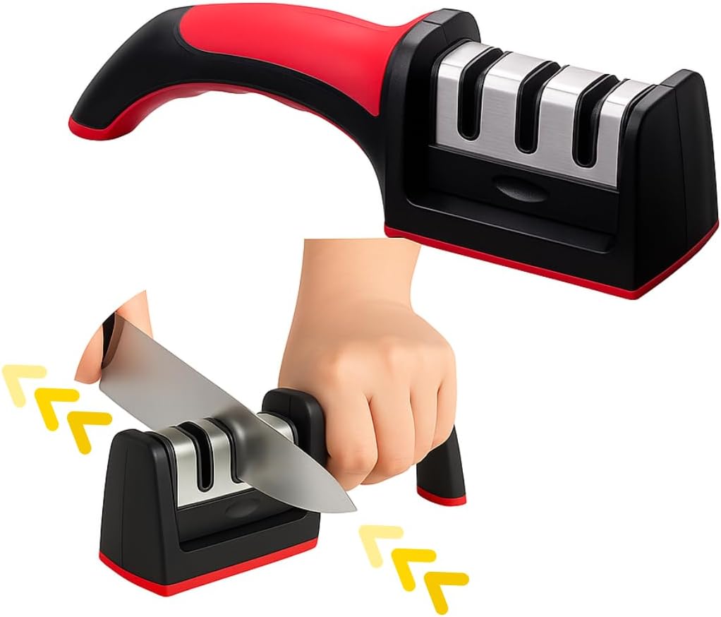 Afiador Amolador de Facas 3 em 1 Profissional Manual Aço Cabo Ergonômico Base Antiderrapante Uso Diário Corte Rápido e Preciso Premium Afiador Amolador de Facas 3 em 1 Profissional Manual Aço Cabo Ergonômico Base Antiderrapante Uso Diário Corte Rápido e Preciso Premium