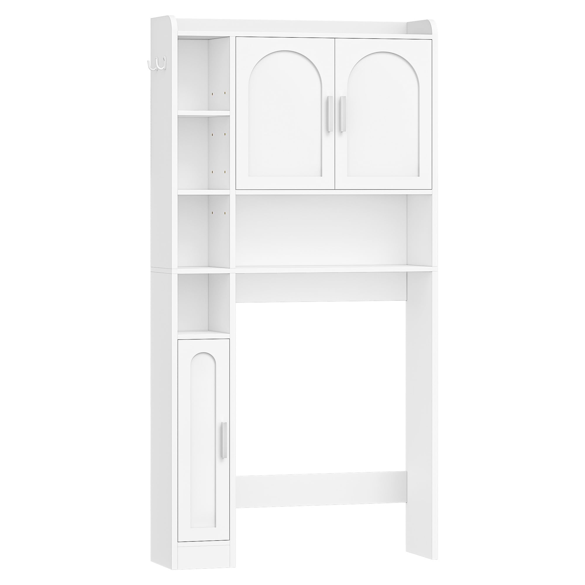Hzuaneri Mobile Lavatrice, Ripiani Regolabili, 24 x 82 x 170 cm, ELR82003X | Mobile Sopra Lavatrice, 2 Armadietti, 5 Scomparti Aperti, Scaffale da Bagno con 3 Ante, Bianco, Stile Moderno Minimalista