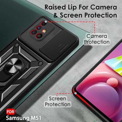 Image of TheGiftKart Tough Armor Bumper Back Cover Case for Samsung Galaxy M51 | Sliding Camera Cover, Kickstand & Ring Holder | 360 Degree Protection Back Cover Case for Samsung Galaxy M51 (PC & TPU, Black)