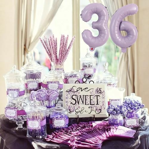 Image of TONIFUL 16 Inch 10 Pcs Light Purple 0-9 Birthday Number Balloons
