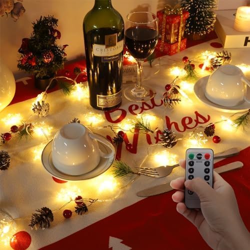 Miniatura 5 de Guirnalda de Navidad con tira de luces de 10 pies, 30 luces LED de piña, campanas de bayas rojas, decoraciones de Navidad para interiores para el