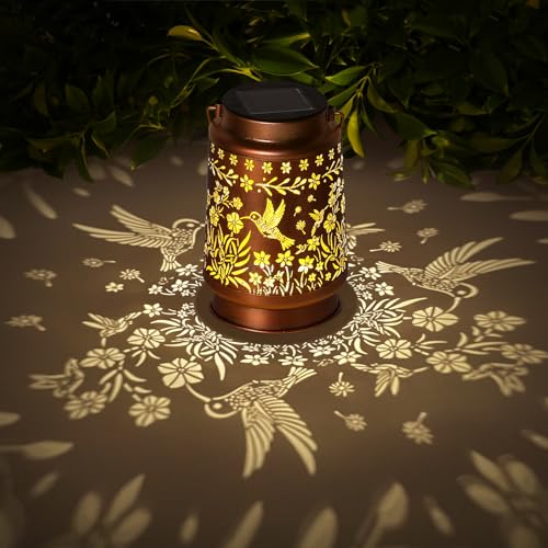 Hummingbird Solar Lanterns Outdoor Waterproof,Garden Decor Metal Hanging Decorative Solar Lights,Mothers Day Gifts,Birthday Gifts for Women Mom Grandma，Gardening Gifts for Yard, Patio, Lawn, Tabletop