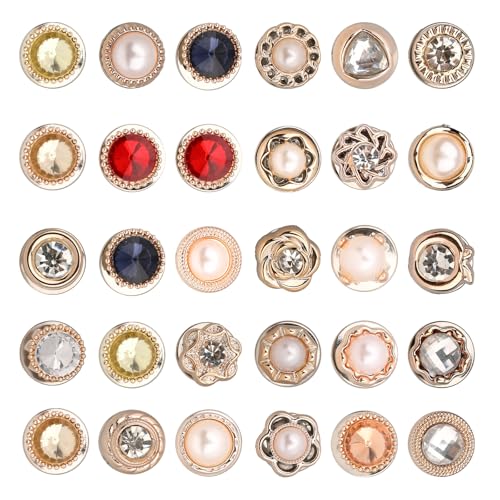 30Pcs Women Shirt Brooch Pins, Mini Pearl Brooch, No Sew Buttons Decorative Safety Pins Cover Up Button Pin for Coat Dress Clothes