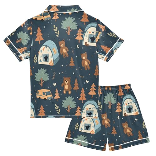 ALAZA Fashion Bear Tree Moon Pajamas Satin Pajama Set Short Sleeve Button Down Sleepwear2