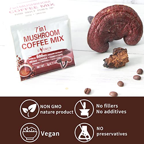 Mushroom Coffee Mix 7 in 1, TCM Designed for Energy with Reishi, Cordyceps, Chaga, Rhodiola, Ginseng, and Eleuthero Mushroom Extracts – 12 Sachets - Image 5