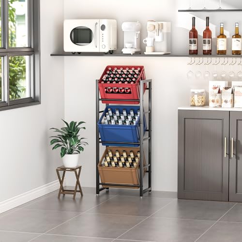 jockcaras Getränkekistenregal für 3 Getränkekisten - Schwarz Metall Getränkeregal, Stabil & Platzsparend Kistenregal mit 3 Ebenen für Bier, Obst, Gemüse, Wasser - Für Wohnzimmer, Küche & Keller