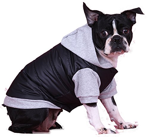 Doggy Dolly W109 Hundejacke Wasserabweisend mit Kapuze, schwarz/grau, Wintermantel/Winterjacke, Größe : S