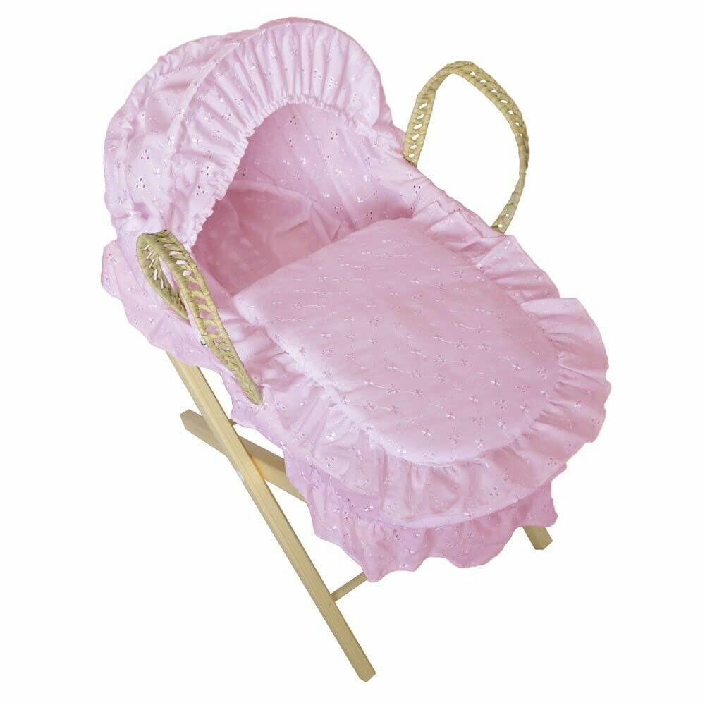 Cuddles Collection Dolls Moses Basket With Stand (Pink)