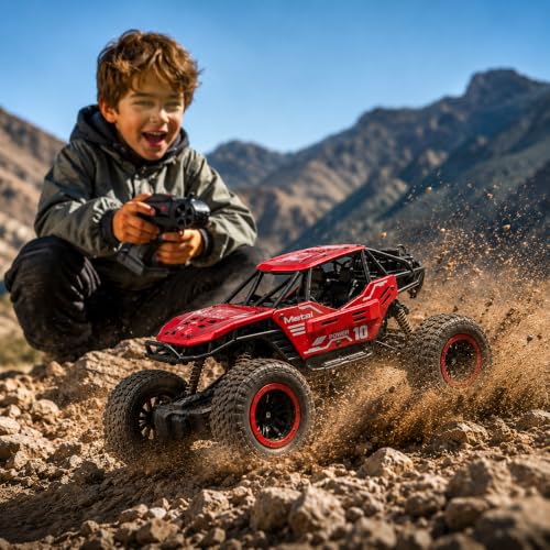 Image of NHR Kids Remote Control Rock Crawler RC Car with Rechargeable Battery, Red
