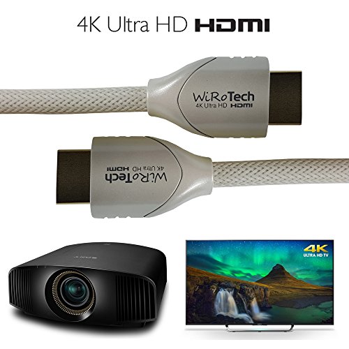 Wirotech Hdmi Cable 4K Ultra Hd With Braided Cable, Hdmi 2.0 18Gbps, Supports 4K 60Hz, Chroma 4 4 4, Dolby Vision, Hdr10, Arc, Hdcp2.2 (15 Feet, White) #TOP3