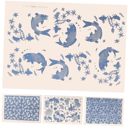 EXCEART 4 Hojas Pegatinas De Cerámica Quemada Papel Transfer Bajo Vidriado Calcomanía De Cerámica para Disparar Flor De Cerámica Transferencia De Porcelana Blanca Azul Clásico Arcilla